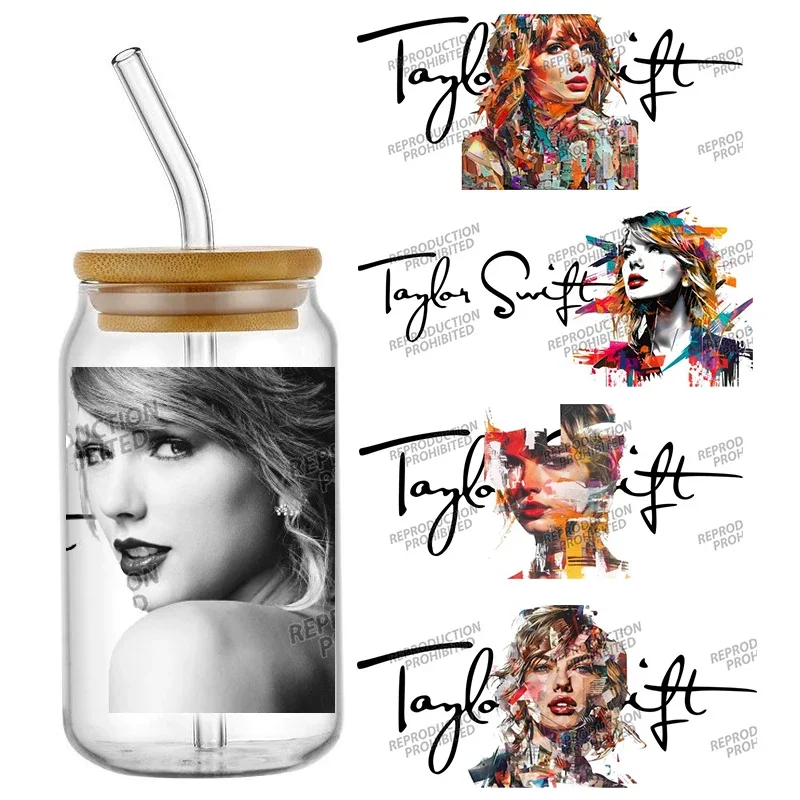 American Female Singer Signed Photo Pattern 3D Waterproof UV DTF Cup Wrap For 16oz Libbey Glass Can DIY Transfer Sticker