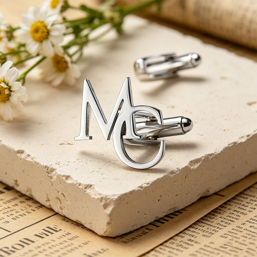 Custom A Pair Of letter Cufflinks Stainless Steel Minimalist Double Letter Gentleman's Suit Shirt Cufflink Men’s Fashion Jewelry