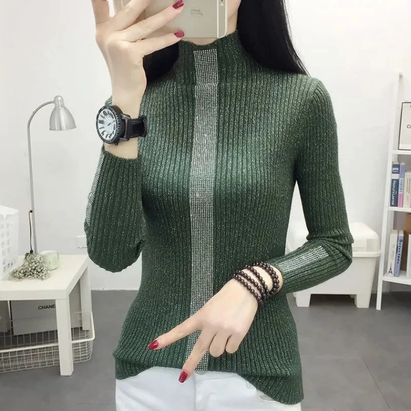 2024 Simple Women Turtleneck Sweater Winter Fashion Pullover Elastic Knit Ladies Jumper Casual Solid Black Female Basic Tops