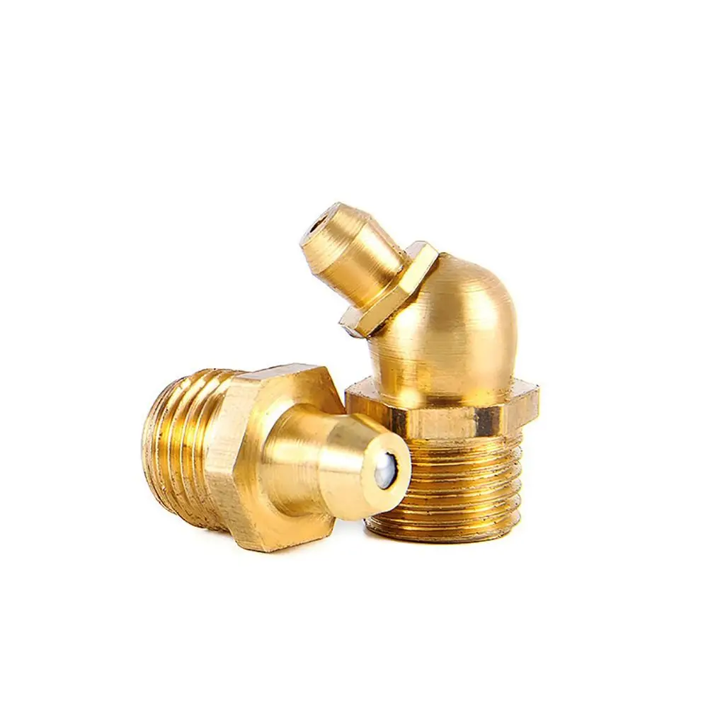 10Pcs M4-M20 Brass Grease Nipple Straight 45 Degree 90 Degree Brass Grease Zerk Nipple Flat Smooth Mouth Thread Fitting
