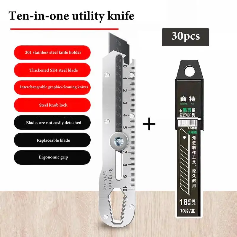 Многофункциональный Универсальный нож, универсальный домашний Мультитул с 30 режущими головками, выдвижной, из нержавеющей стали