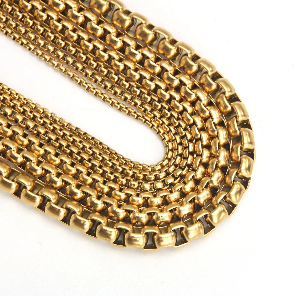 HNSP Stainless Steel Round Box Link Chain Necklace For Men Barrel Chain Toscano Minimalist Style Jewelry Accessories