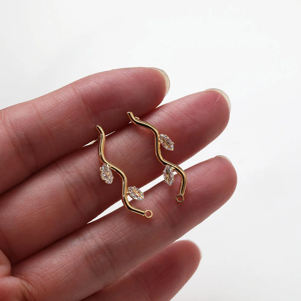 4PCS  Zircon Ear Studs Diy Earrings Supplies for Jewelry Findings Components Hand Made Brass 14k Gold Plated Accessories 6*27mm