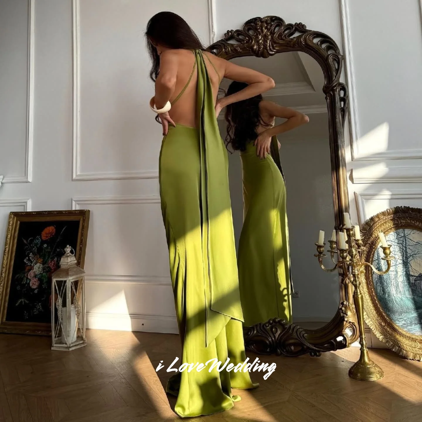 Abiti da sera con scollo all'americana verde 2025 Abiti da ballo a pieghe a sirena senza maniche senza schienale Abiti da festa di nozze lunghi fino al pavimento personalizzati