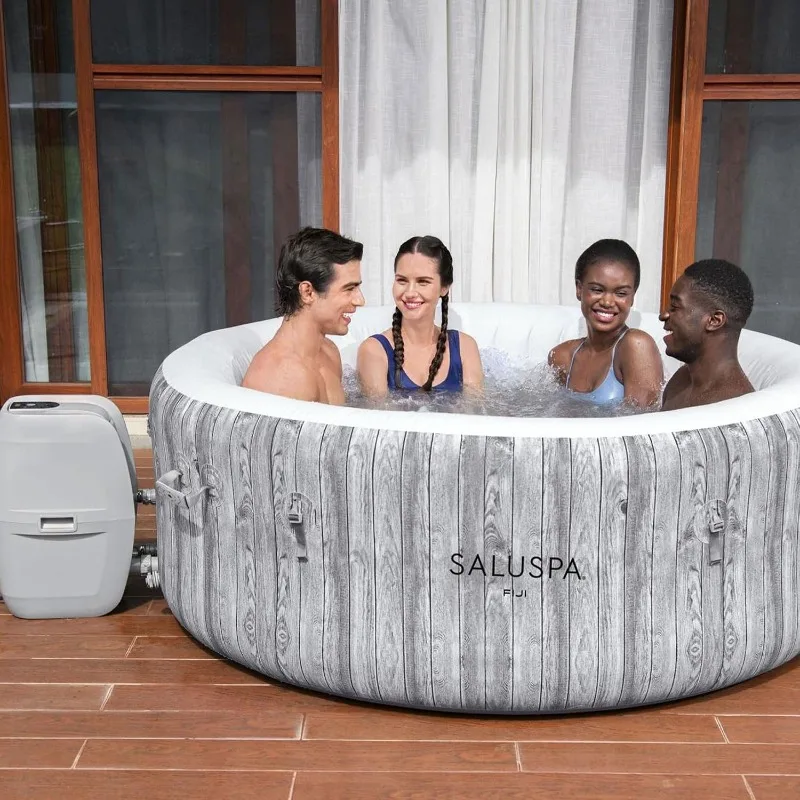 Bestway SaluSpa Fiji 2 to 4 Person Inflatable Hot Tub, Round Energy-Efficient Portable Outdoor Spa with 120 AirJets, 71