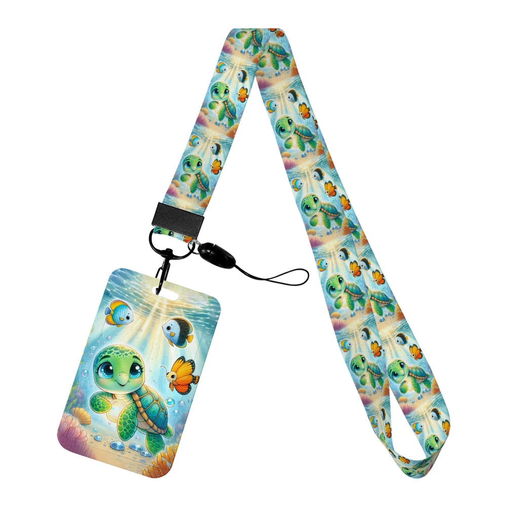 Marine Creature Sea Turtle Card Holder Lanyard with Keychains