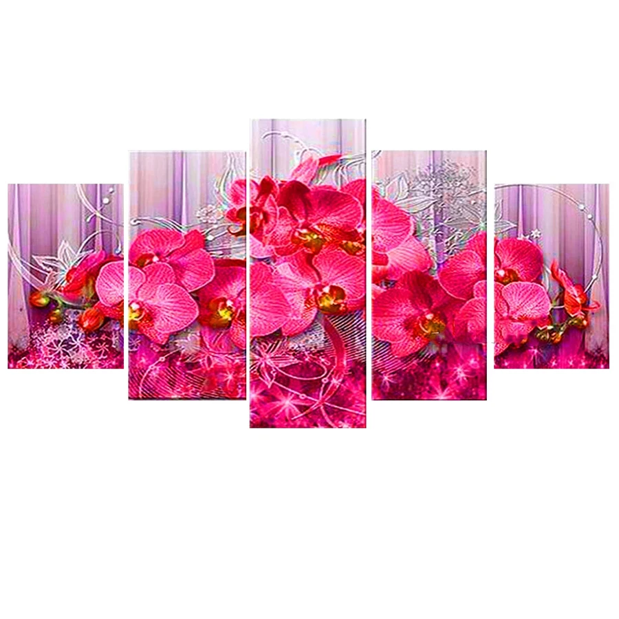 

Pink Orchid Flowers Diamond Painting, 5D Full Diamond Mosaic, Cross Stitch, Rhinestone Embroidery Art, Home Decor, 5Pcs