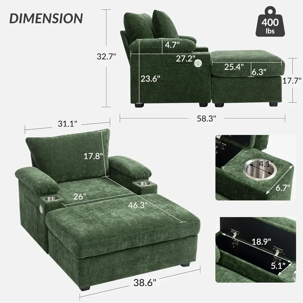 Oversized Chaise Lounge Indoor for Living Room, Comfy Deep Seat Sleeper Reclining Chair with Thickened Cushions Widened Armrests