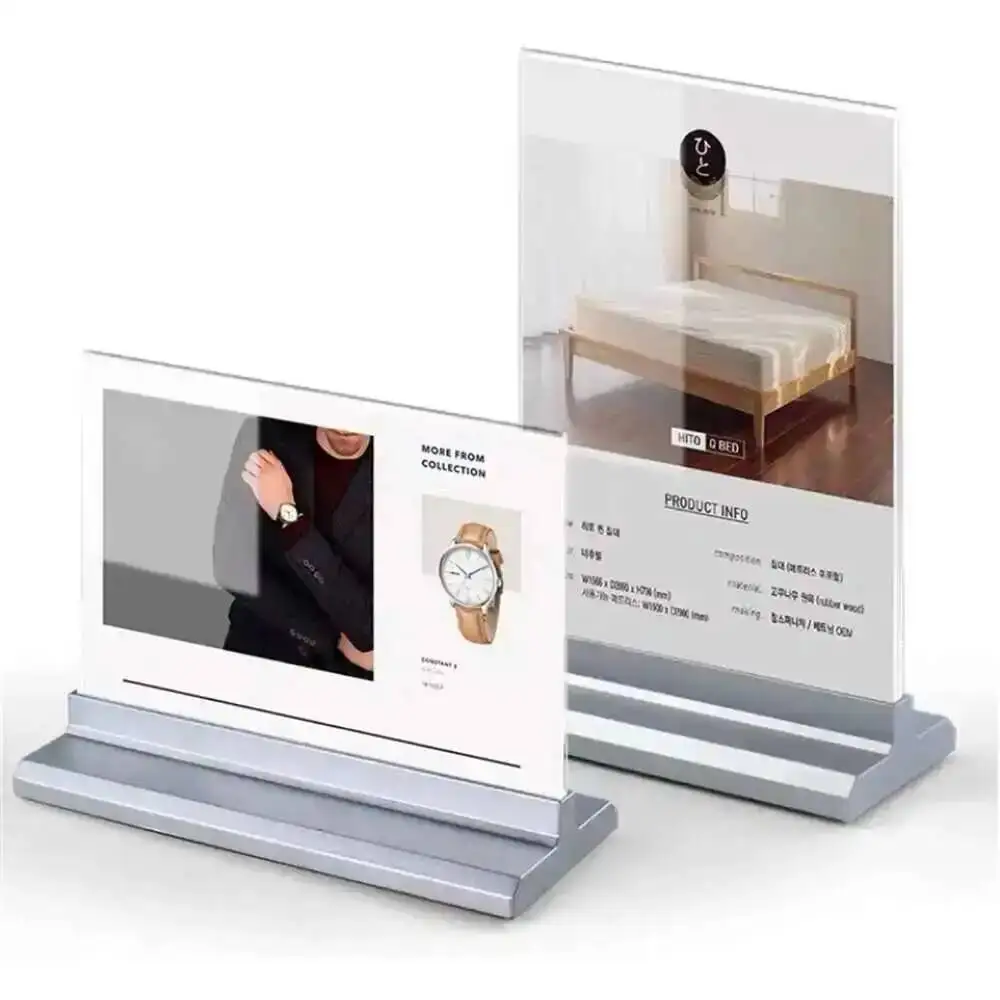 Suporte de acrílico em formato de T para mesa, 5 peças, A5, para exibição de cartões, cardápios, etiquetas de serviço, escritório, clube, negócios, restaurante