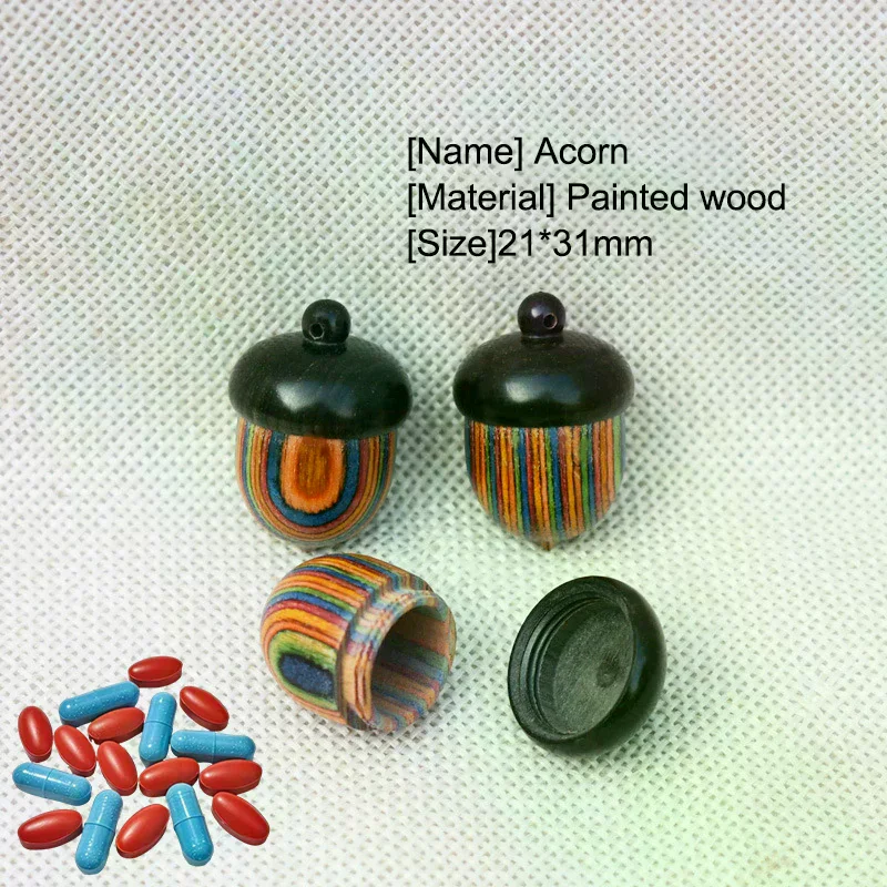 /YOV/Mini Sandalwood Pill Boxes Portable Granule Storage Box Rescue Tablets Case Small Items Container DIY Acorn Pendants 1/2PCS
