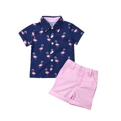 Toddler Boy Gentleman Outfit Short Sleeve Button down Shirt Bermuda Shorts Baby Boy Summer Clothes Set