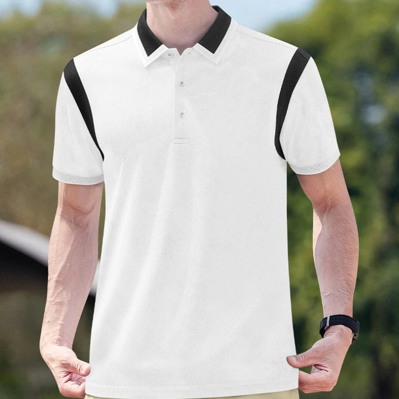 Men's Cool Feeling Color Block Polo Shirts Waffle Breathable Short Sleeve Casual Daily Wear Collared Tops