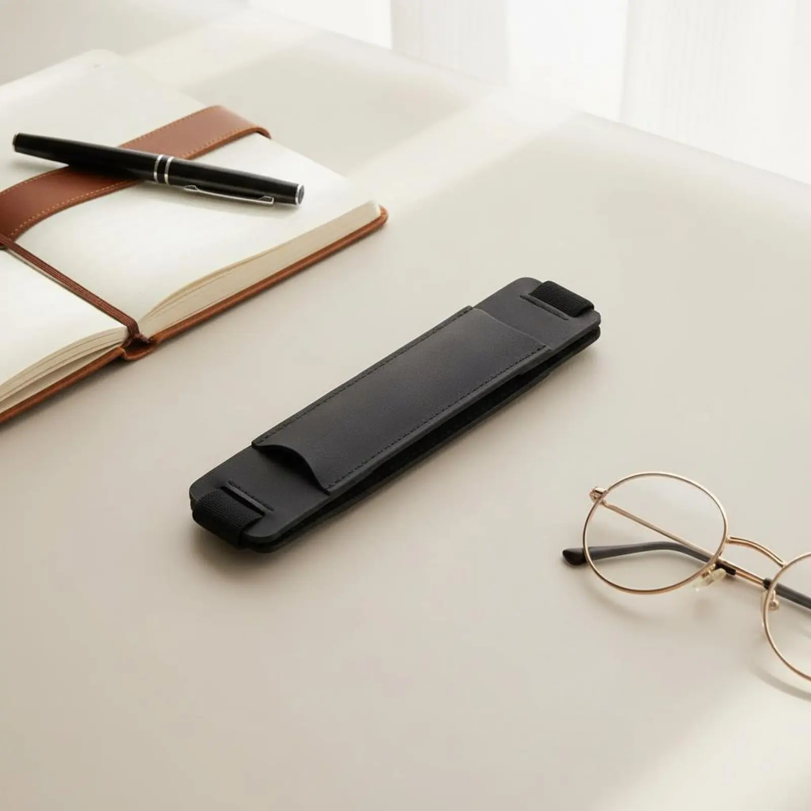 2 Pieces PU Leather Pen Clip Easy to Carry PU Pen Sleeve Stationery Accessory Slim Design Lightweight for Office