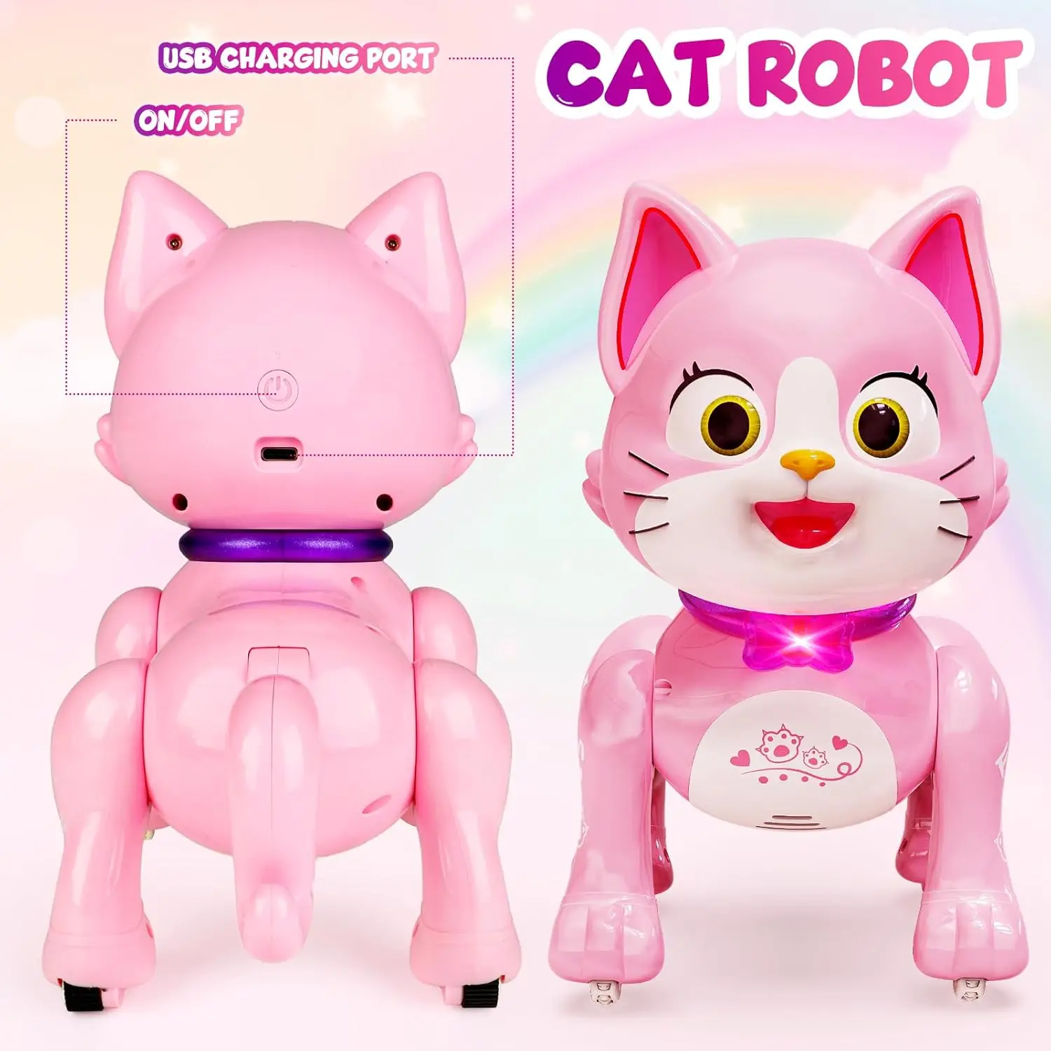 사랑스러운 원격 제어 로봇 춤추는 고양이, 어린이를 위한 대화형 걷기 애완 동물 장난감, LED 충전식 장난감, 소녀 생일 선물