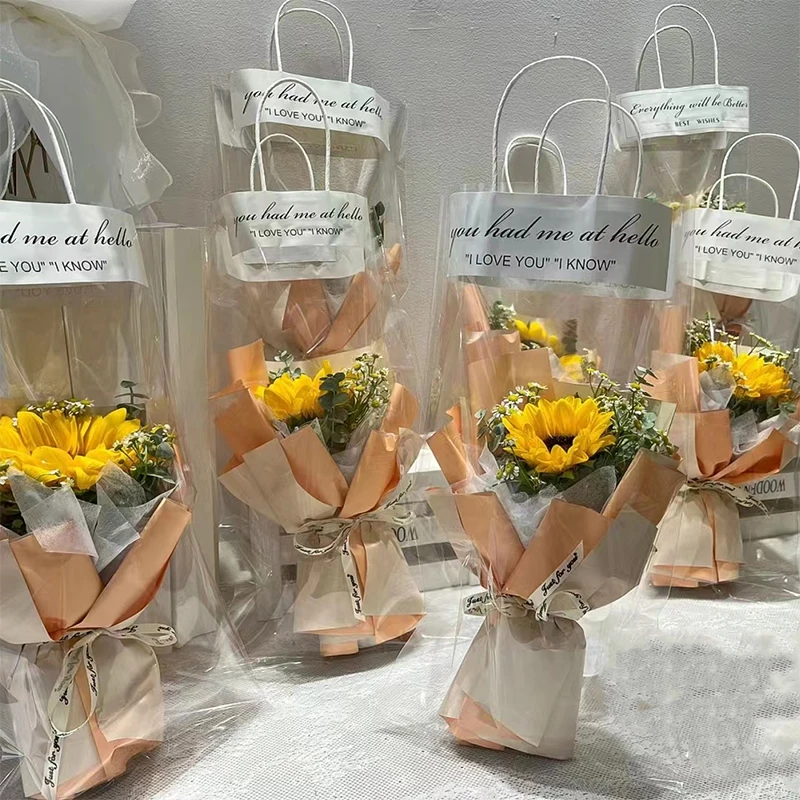 

20Pcs Transparent Bouquet Wrapping Bag with Handle Flower Gift Packaging Bags Floral Wrappers Wedding Favors Florist Supplies