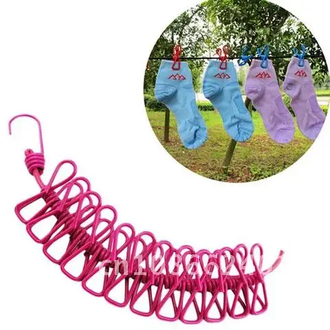 Portable Retractable Clothesline With 12 Clips Elastic Washing Line Home Socks Underwear Clothes Hanger Travel