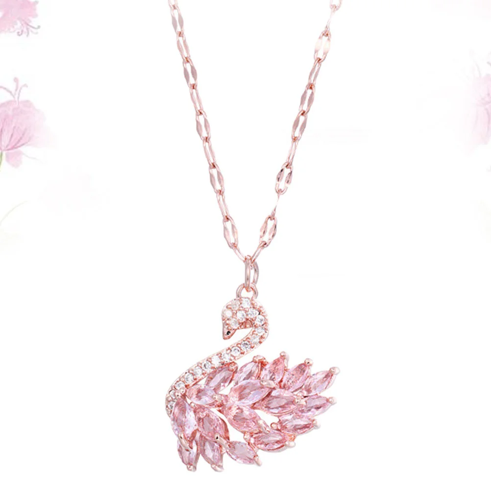 Zircon Necklace Neck Decoration Elegant Neck Chain Swan Shaped Necklace Neck Jewelry Pink