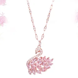 Zircon Necklace Neck Decoration Elegant Neck Chain Swan Shaped Necklace Neck Jewelry Pink