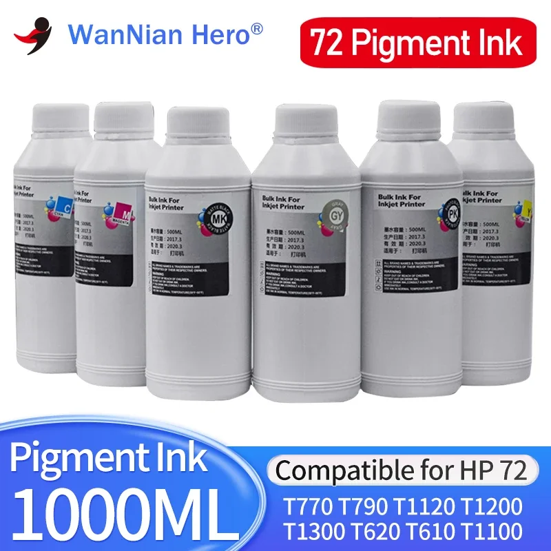 

1000ML Pigment Ink for HP 72 Ink Cartridge for HP Designjet T770 T790 T1120 T1200 T1300 T620 T610 T1100 T2300 Printer Ink hp72