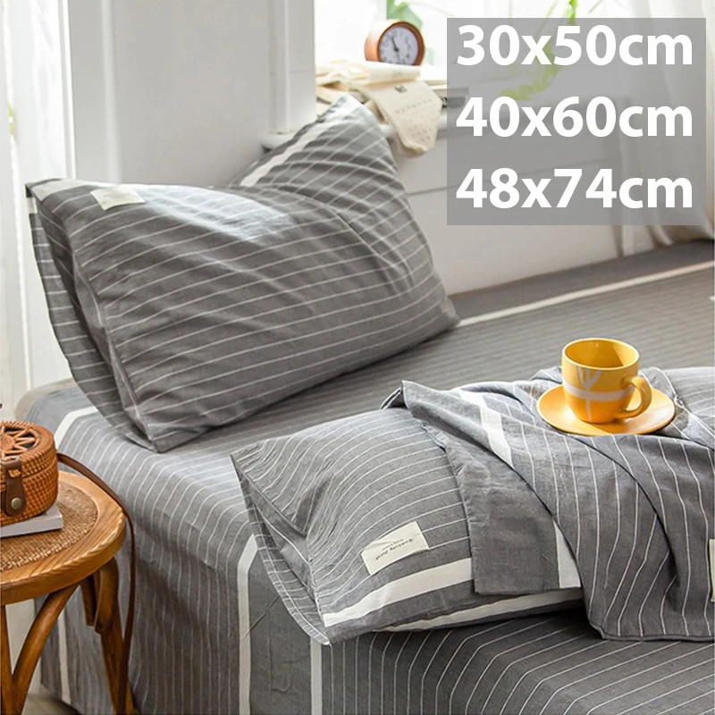 2Pcs Envelope Plaid Pillowcase Set 48x74cm Washed Cotton Soft Breathable Pillow Case for Bedroom Home Sofa Decor Couples Bedding