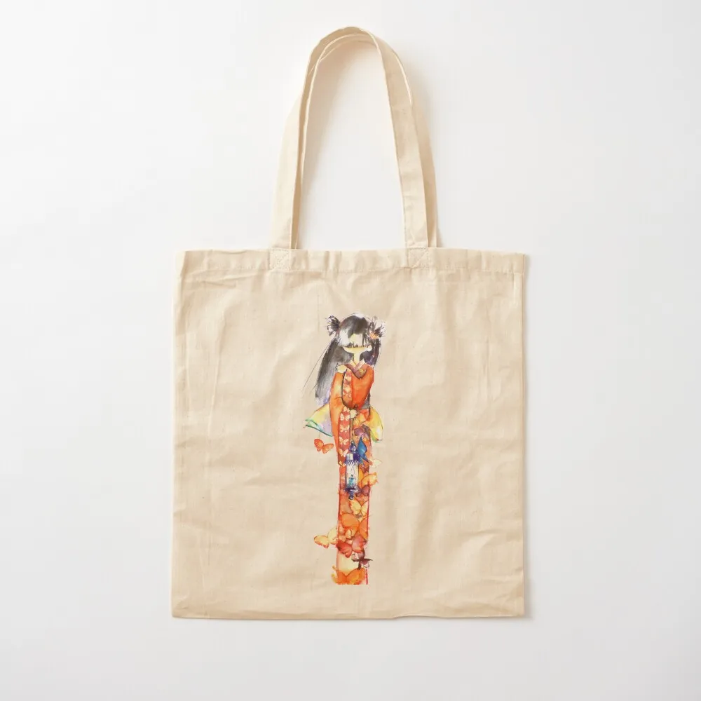 Japanese with orange butterflies Tote Bag