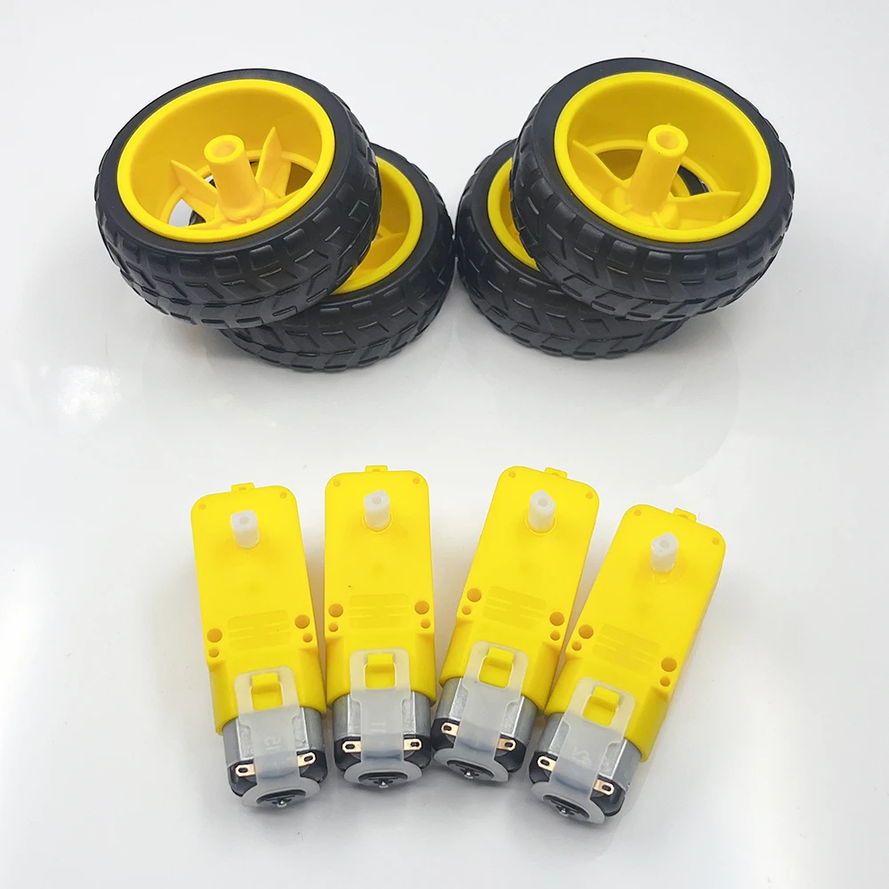 4pcs/lot Dual Shaft TT Gear Motor and Plastic Tire Tyres Wheel DC Motor Engine Kit 3V 5V 6V 7.4V Suitable for Arduino Smart Car