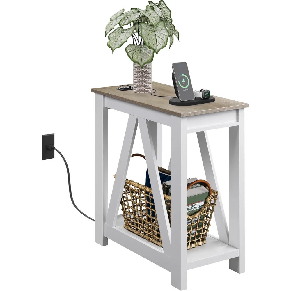 

Narrow Side Table with Charging Station, Slim End Table, Side Table for Bedroom, Living Room,Small Spaces,with 2 USB and 2 Power