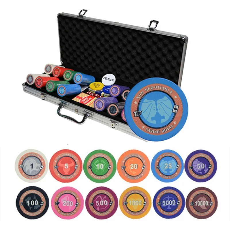 400pcs/set Texas Hold'em Ceramic Poker Chip Entertainment/Party/Club Chips Aluminum Suitcase