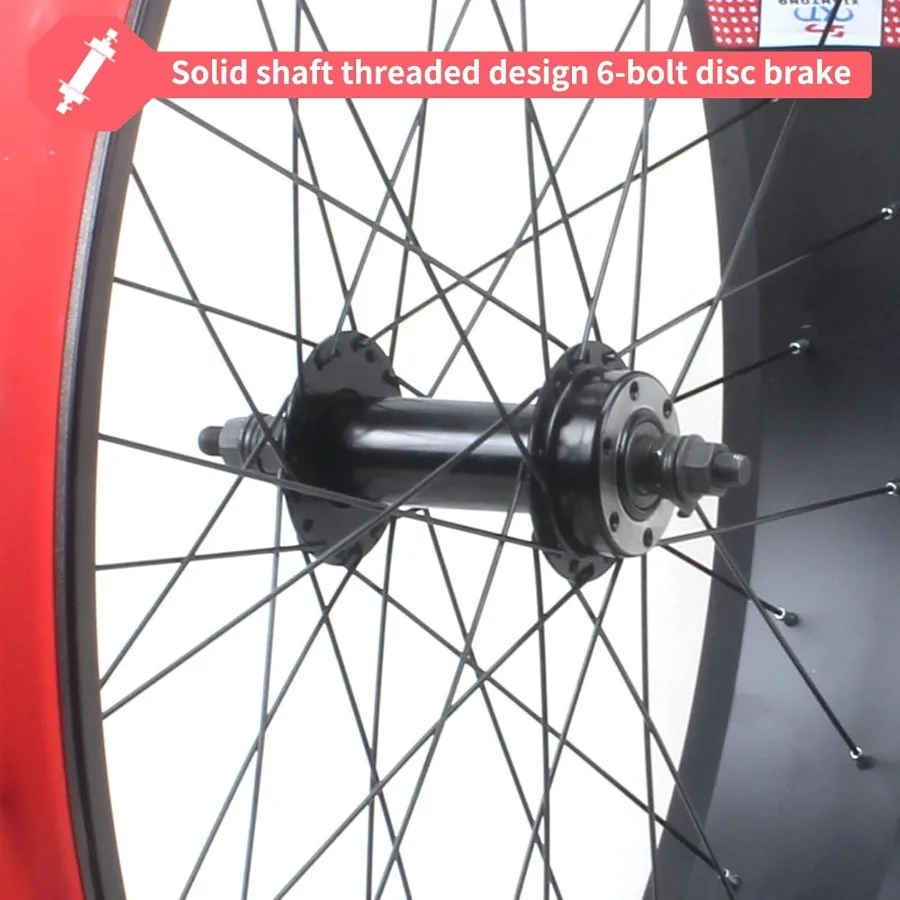 20インチ/24インチ/26インチ×4.0ファットタイヤバイクホイールセットディスクブレーキスノーバイク前後輪ソリッドシャフト135mm/195mm 36Hハブビーチバイク