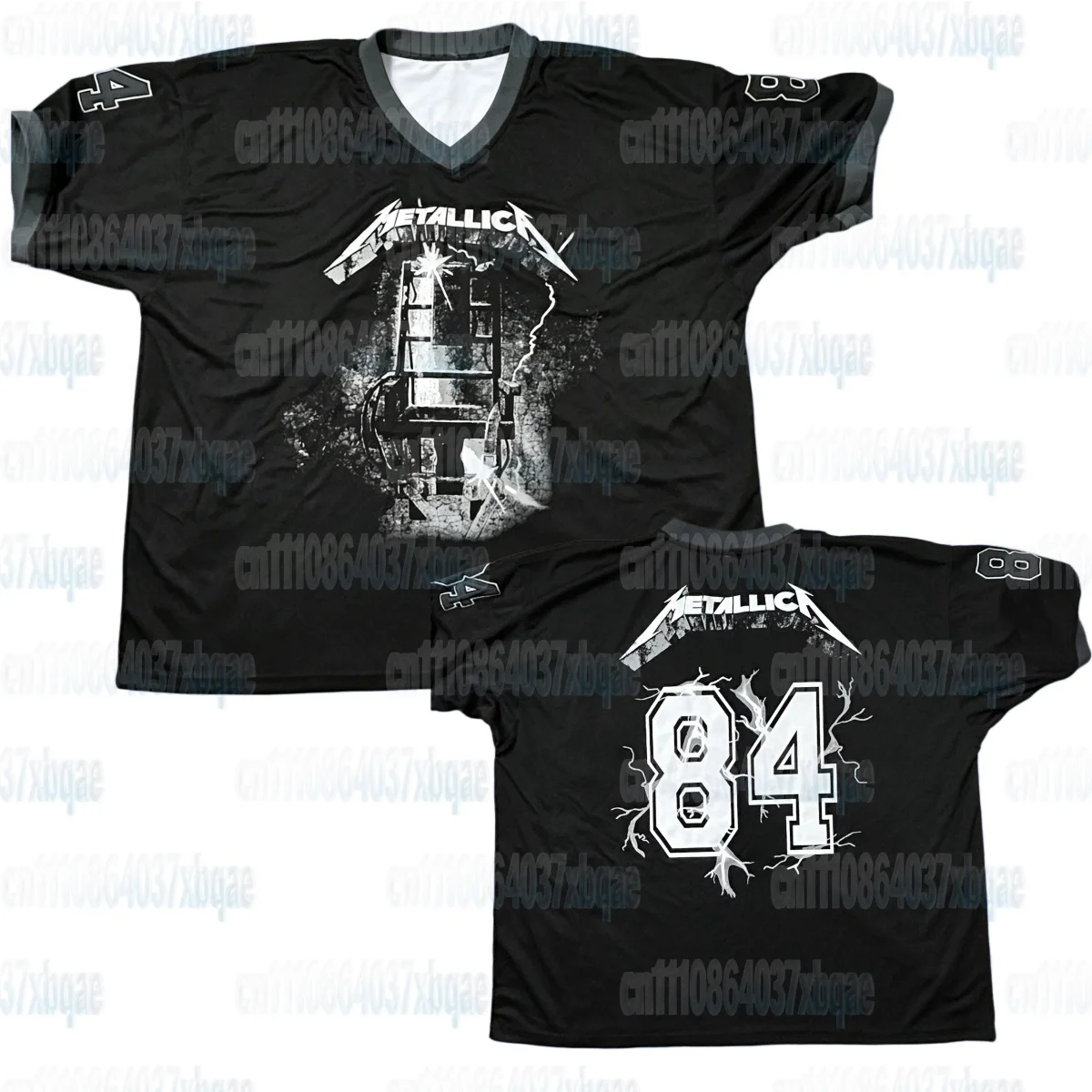 Metallica 1984 Retro Fußballtrikot 3D T-Shirt Rockband Unisex Kurzarm Lose Hemd-Oberteile Familien-Partnerlook-Oberteile T-Shirts – Detail 7