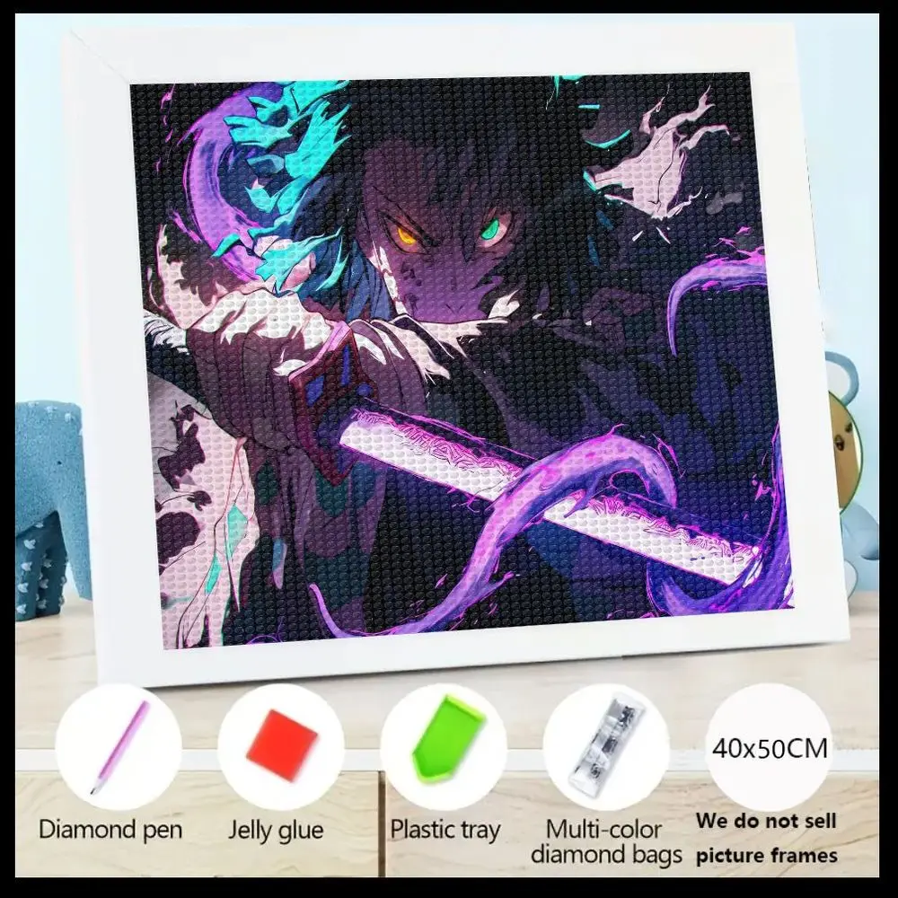 1 unidad de pintura de diamante 5D, arte de Personaje de Anime, 40x50cm, Kit completo de taladro DIY con bolígrafo de diamante, pegamento de gelatina, bandeja de plástico, multicolor D
