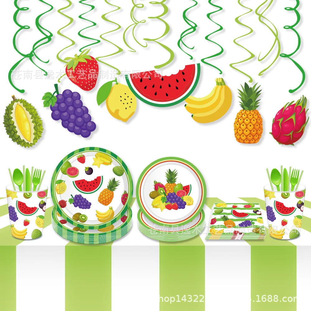 8Guests Summer Fruit Disposable Tableware Tropical Hawaii Happy Summer Fruit Theme Birthday Party Decors Melon Pineapple Plates