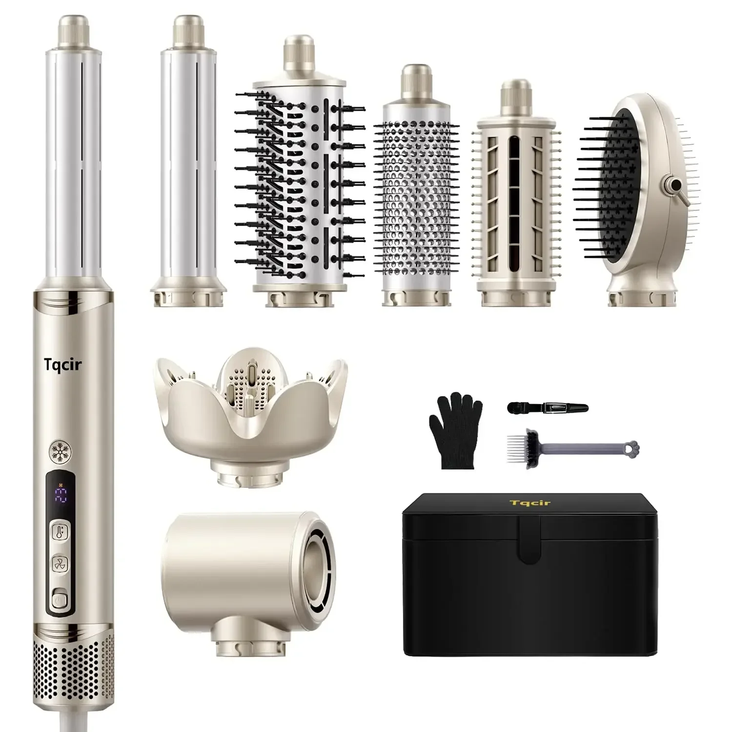 Tqcir 8-in-1 Professional Hot Air Styler&Hair Dryer Brush, Powerful Multi-Styler with Auto-Wrap Curler with Storage Case, Fast D