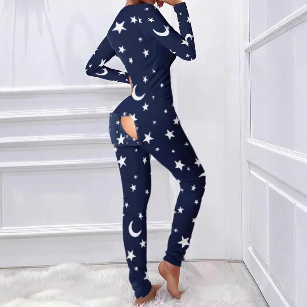 

Women's Autumn Jumpsuits Full Print Long Sleeve Crew Neck Ankle Skinny Fit Casual Jumpsuit for