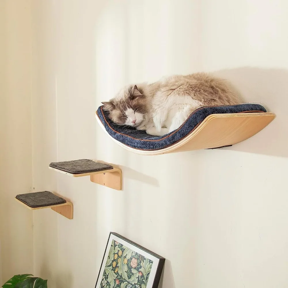 

Cat Wall Shelf with Two Steps - Curved Cat Shelves and Perches for Wall (Large Size) - Wall Mounted Cats Furniture for Sleeping,