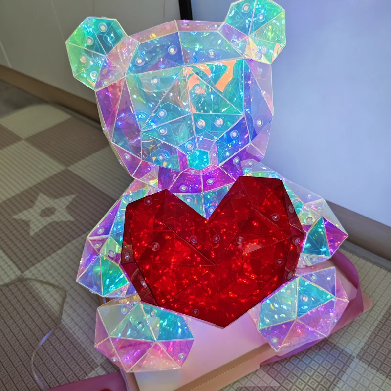 Red Teddy Bear Doll Gift Lamp Colorful Sparkling Romantic Surprise LED gift Light Girls Birthday Valentine\'s Day Bedroom Decor