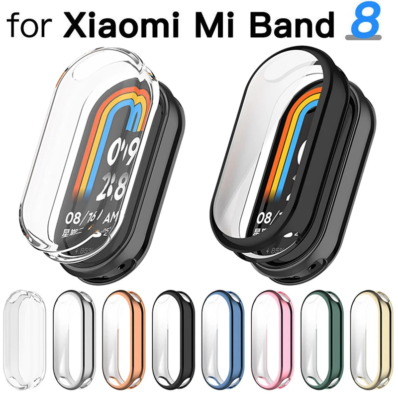 Cover For Xiaomi Mi Band 8 TPU Soft Protective Case Full Screen Protector Shell Bumper Plated Cases For Mi Band 8 Smart Watch