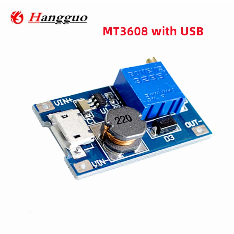 10PCS/Lot MT3608 DC-DC Adjustable Boost Module 2A Boost Plate Step Up Module with/without MICRO USB 2V-24V to 5V 9V 12V 28V