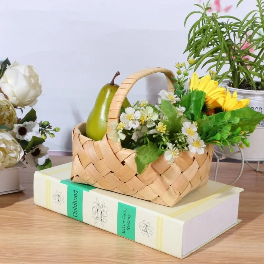 with Handle Fruit Basket Handmade 3 Styles Handhold Weaving Flower Basket Vine Handwoven Household Braid Storage Baskets