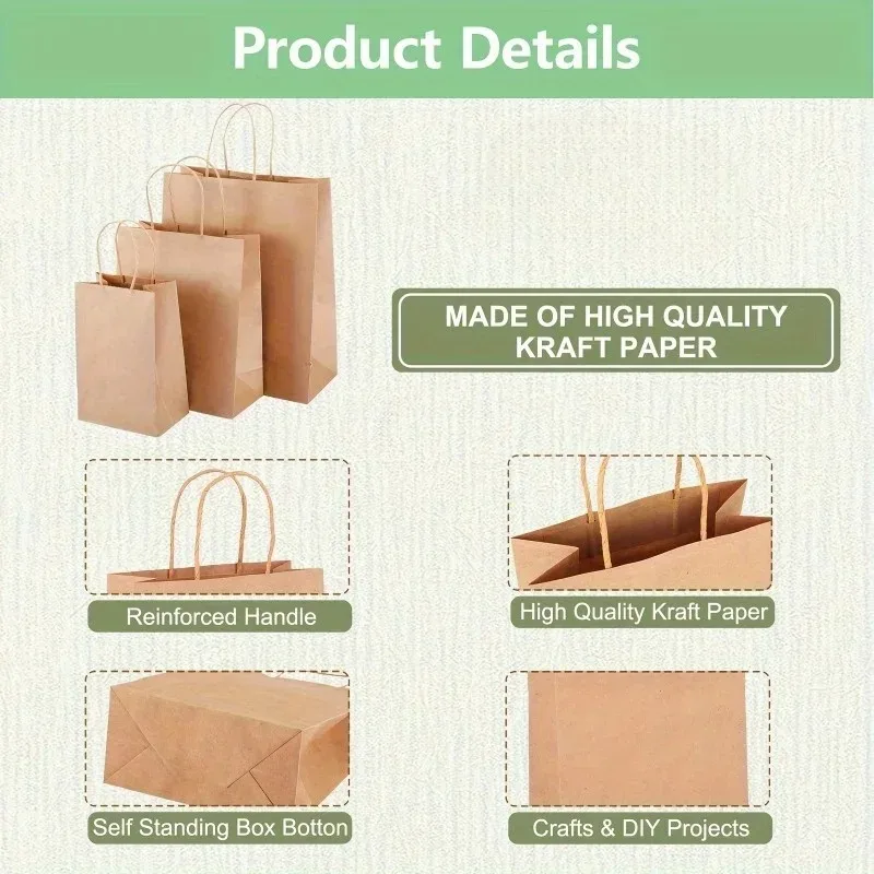 10/20 قطعة أكياس هدايا الحفلات أكياس التسوق الورقية القابلة لإعادة التدوير لهدايا أعياد الميلاد كاندي علاج جودي وتغليف البقالة