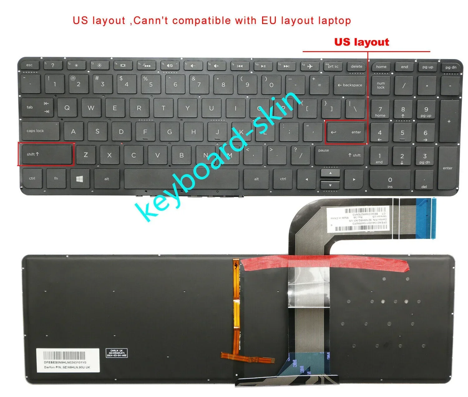 لوحة مفاتيح الولايات المتحدة الجديدة مع الخلفية لا الإطار ل HP 15-K 17-K M7-K ، 15-Kxxx ، 17-Kxxx ، M7-Kxxx 15-k000nl m7-k111dx 17-k207nf سلسلة كمبيوتر محمول