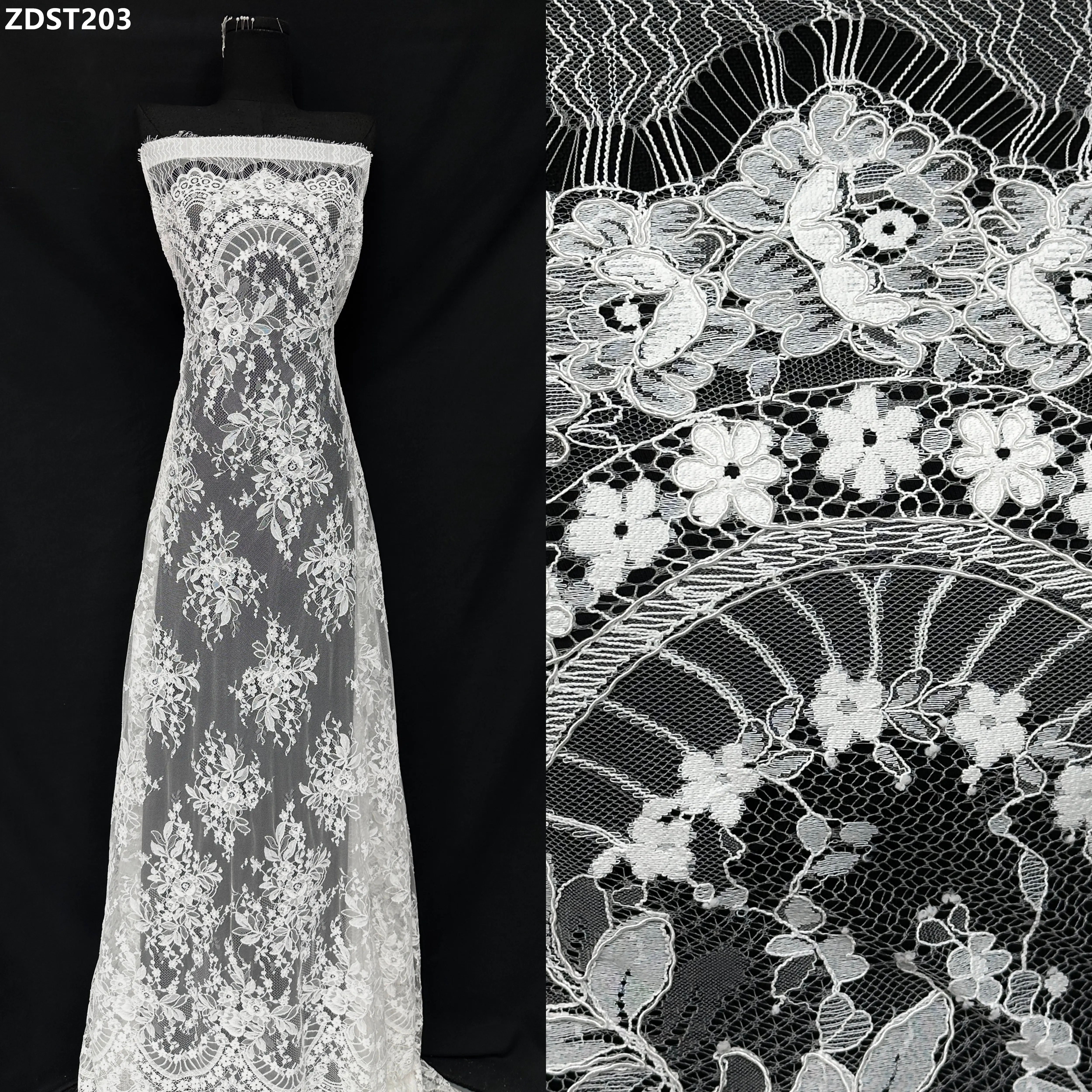 

3.3 Yards High Quality Beaded Sequins Mesh Lace Fabric for Wedding Dress Tulle Sewing Fabric