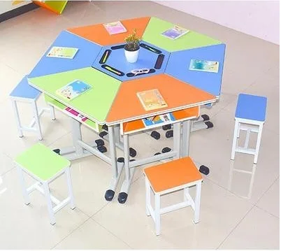 Splice table Hexagon lifting desk chair group activity room reading table training combination table