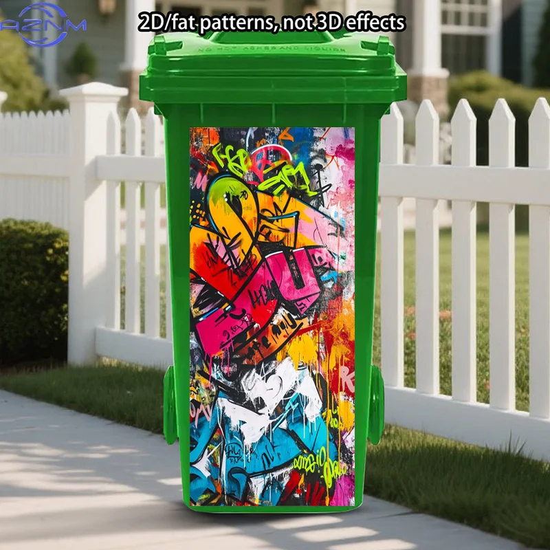 Colorful Graffiti Trash Can Sticker, Street Art Style Self-Adhesive Art Stickers, Urban Design Trash Can Decal Vibrant Abstrac