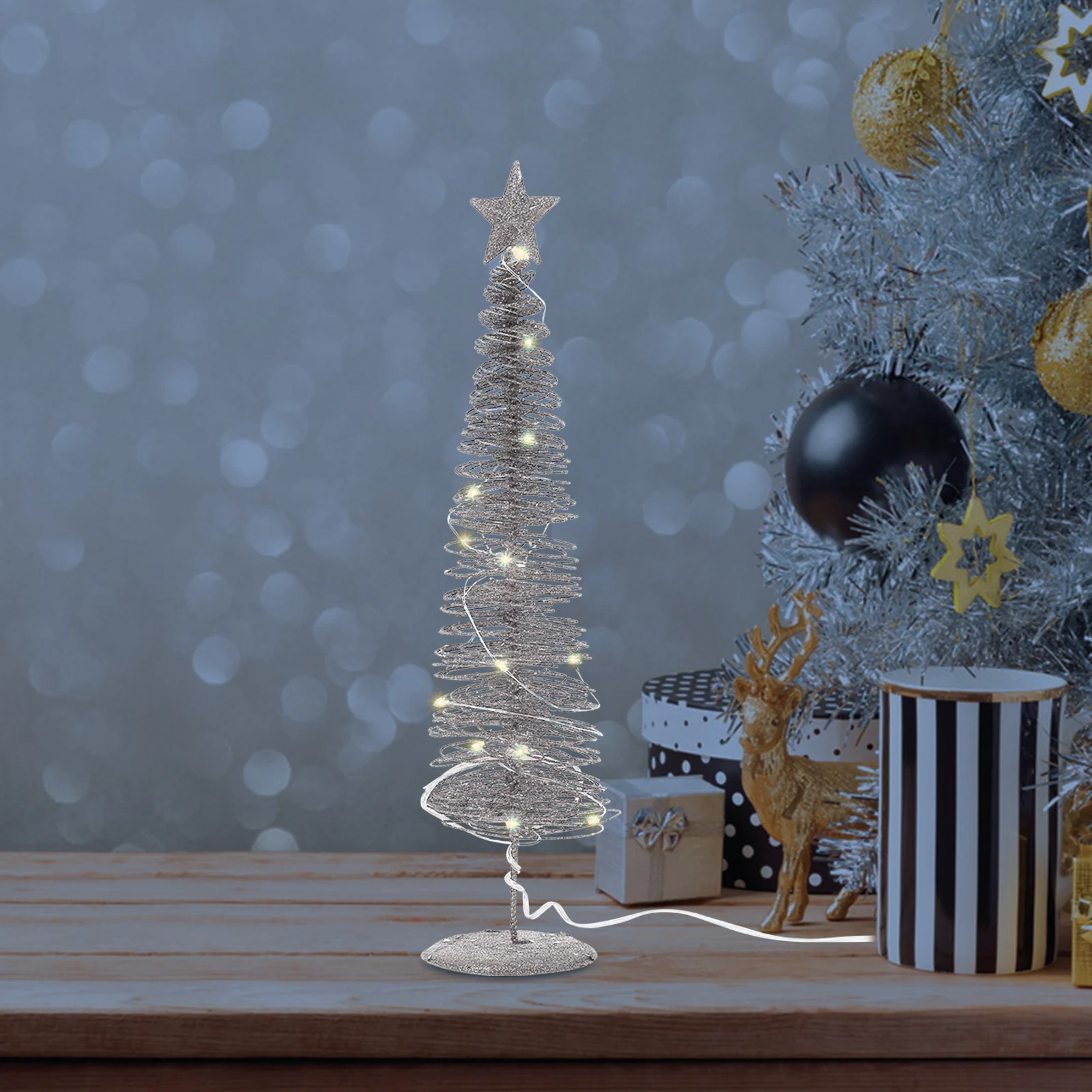 

1Pcs Luminous Christmas Tree Shaped Decor High Quality Material Glowing Festival Scene Ornament for Bar Restaurant Shop