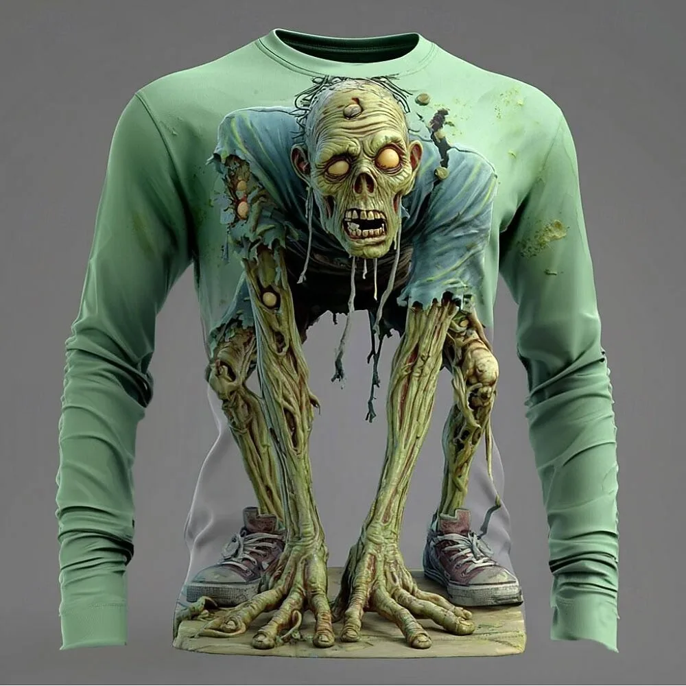 

Halloween Zombies 3D printed men's long sleeved T-shirt round neck shirt exaggerated designer horror party casual men's clothing