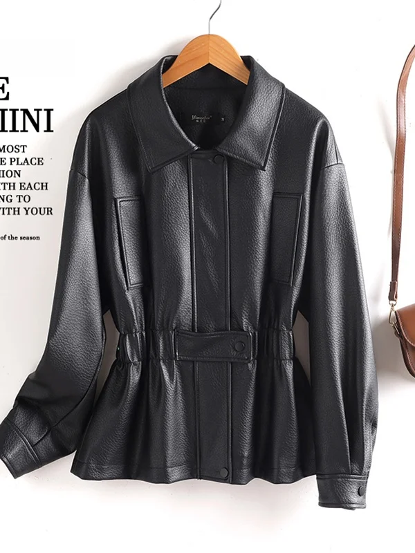 Haining Genuine Leather Jacket Women's Short Sheepskin Belted Waistcoat Fashionable Spring Autumn New Style Trendy Coat