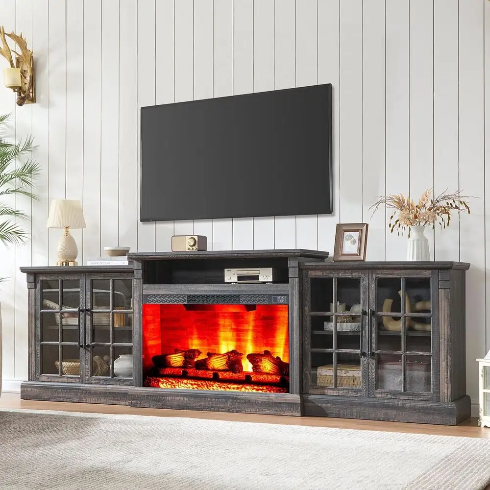 Large 97 TV Stand Entertainment Center with Ample Storage, Adjustable Shelves for Living Room in Black