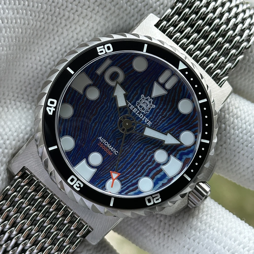 

Новые мужские дайверские часы STEELDIVE SD1982T с корпусом 46,5 мм, титановым дамасским циферблатом, толстым сапфировым стеклом, керамическим безелем и автоматическим механизмом NH35