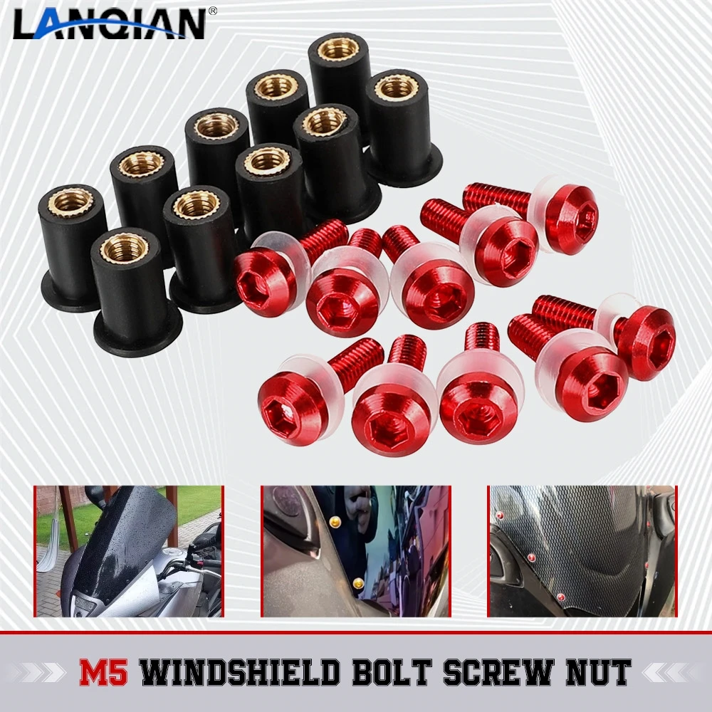 

M5 10PCS Motorcycle Windscreen Windshield Bolts Screws Nuts Fastener For Honda For Yamaha Fairing Mountings Windscreen Screw